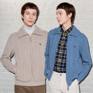 [백화점]헤지스  25FW  2컬러 택1  남성 하이넥 울 케이블 방풍 집업 가디건 HZSW5D327