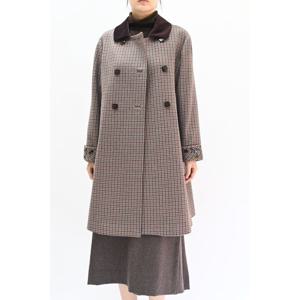 [비꼴리끄(여성)]체크 울 라운드카라 더블 하프코트 B234WH2040