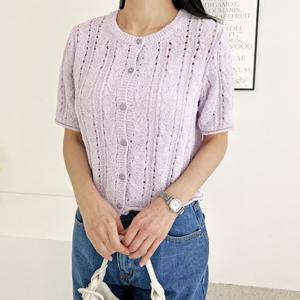 [리빌모아]여자 펀칭 반팔 크롭 니트 가디건 DJW-CA-S2LPPT1031-