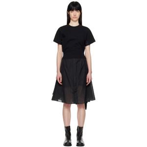 25 FW 사카이 여성 블랙 스펀 오간자   코튼 저지 미디 드레스 251445F052013