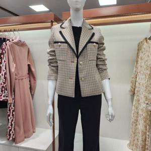 수스 HC04 트리밍  배색 체크 슬림 자켓 S251BJK204