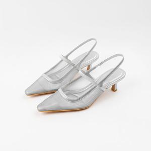 [신난다슈] 여성 구두 슬링백 힐 5cm 메리제인 펌프스힐 시스루 망사 미들힐 AG252503 실버