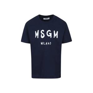 MSGM 브러쉬드 로고 반팔티셔츠 네이비 여성 3841MDM510 257002 87