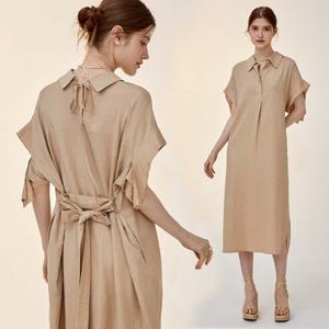 [샵앤][샵앤] 여성 반오픈 루즈핏 린넨 미디 원피스 CL-WOP0294