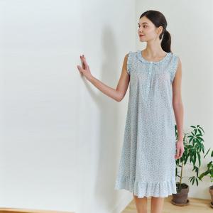 비너스 시원한 피팅감 쿨 지지미 잔꽃 나염 여성 실내복 원피스 VGN4534