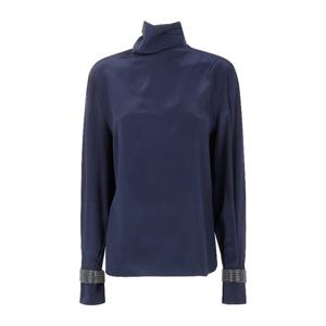 브루넬로쿠치넬리 하이 넥 실크 블라우스 MB993EK714 C7186