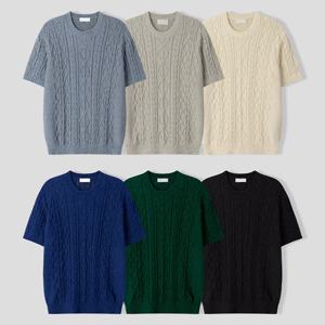 남자 피셔맨 부클 라운드 케이블 반팔 니트티 SG-KNH-Q024-크림