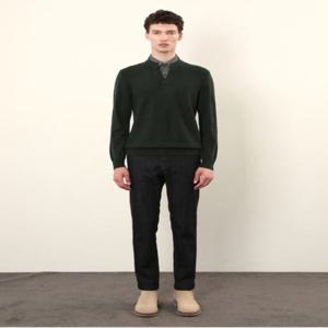 [인디안]롯데창원인디안/분위기있는 그린 이중카라니트MIEBP4F8201