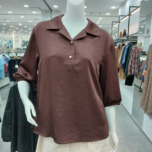 [샤트렌]HCEFBL206 오픈 셔츠카라 블라우스_GN