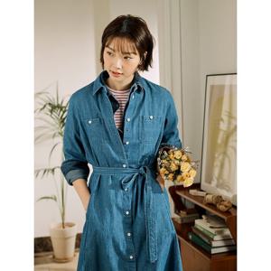 [빈폴레이디스]데님 7부 소매 셔츠 원피스 - 블루 (BF5271C03P)