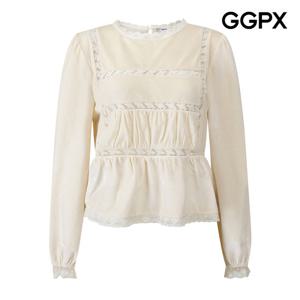 GGPX  스퀘어 레이스 포인트 벨벳 블라우스 GPBSH005F