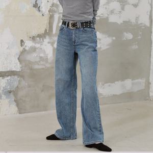 [플랙진]여성 그린 와이드 스트레이트 중청 데님 팬츠 (PJTI5MSK565)