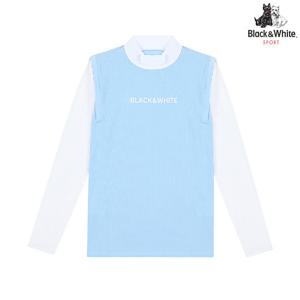 [블랙앤화이트] 여성 앞판 글리터 로고 냉감 소매 티셔츠 9252LCOI_BLUE