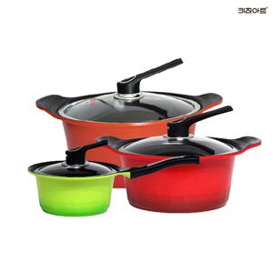 키친아트 S100G 주물냄비 세라믹코팅 냄비세트 3종F 편18+양24+곰28