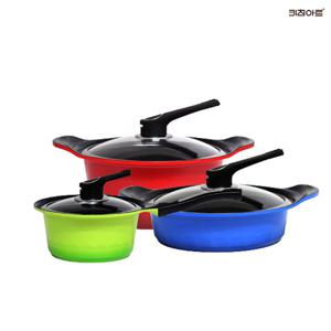 키친아트 S100G 주물냄비 세라믹코팅 냄비세트 3종E 편18+양24+전24