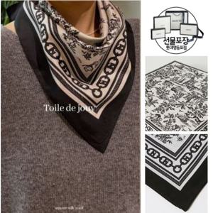 [헤지스]Toile de Jouy 블랙 사각 실크 스카프 HISC4E300BK
