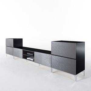 더젠 발렌티3 메탈릭실버 2700거실장세트3(상판흑경,스틸다리)