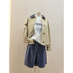 숲  (SB3UJ91) 카라 배색 크롭 긴팔 야상 점퍼