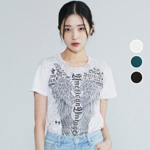 [버커루]여성 날개 자수 아트웍 반팔 티셔츠 B232TS695P