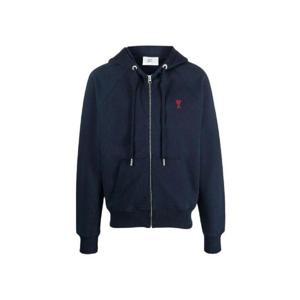 아미 하트 로고 코튼 후드 집업 나이트 블루 USW415-747-430