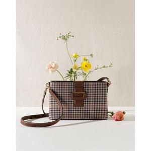 선물포장  (DCBA5F613W2) 브라운 가죽배색 하운드투스체크 숄더백 M