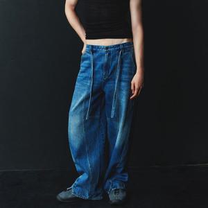 [플랙진]남성 스텝 T55 사이드 커브드 슬릿 와이드 중청 데님 팬츠 (PJTH5STT555)