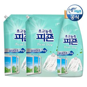 피죤 초고농축 실내건조 섬유유연제 프레시데이 1L 용기 x 1개+1.7L 리필 x 2개