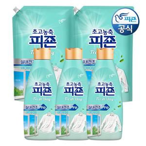 피죤 초고농축 실내건조 섬유유연제 프레시데이 1L 용기 x 3개+1.7L 리필 x 2개