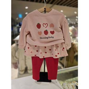[블루독베이비] 25 FW(핑크)하트 치마레깅스 상하세트(45C7067210)등원 백일 돌 선물 바지 스커트 유아 아