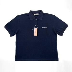 미우미우 카라티 코튼 피케 폴로 셔츠 반팔 명품 티셔츠 블루 네이비 MJN535