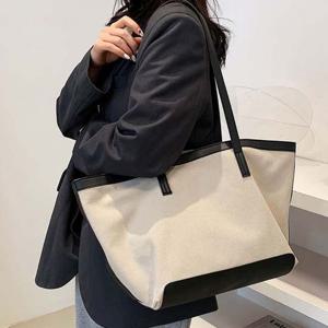 여성 배색 숄더백 데일리 내부 포켓지퍼 에코백 2컬러