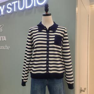 [수스]카라 배색스트라이프 니트 S261BKT256 /네이비