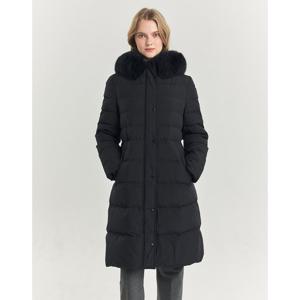 헤지스 여성 24FW 가격인하스테디셀러폭스FUR구스다운 블랙 탈착 후드 롱 헤비다운 점퍼 WSJU4DC02BK