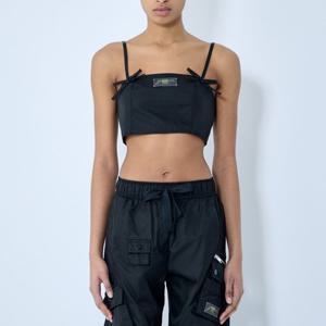 26 SS 가니 Duchesse 듀체스 스트랩 로고 패치 크롭 탑 W0483  Black 099