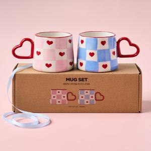 [모던하우스] ON 멜팅하트 하트핸들 체크머그 D9.3 2P세트 핑크+블루