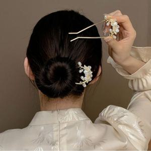 여성 자개꽃 비녀 진주 U자형 헤어비녀 결혼식비녀 U자비녀 비녀 머리비녀 헤어비녀 진주비녀