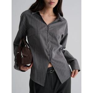 (356164WM14) [에잇세컨즈] 기모 슬림 스트라이프 셔츠  애쉬