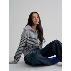 (35615ASM63) [에잇세컨즈] 스트라이프 집업 카디건  그레이