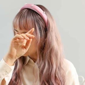 엔젤슈슈 새틴 진주 볼륨 헤어밴드 핑크 머리띠