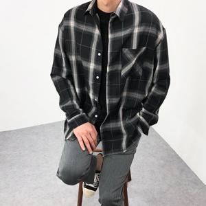 [엠클로]남자 빅사이즈 오버핏 모던 체크 옆트임 셔츠 남방