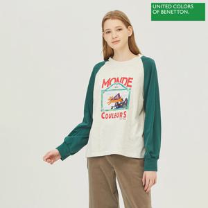 베네통 래글런 배색 티셔츠 BATSA1411_GN