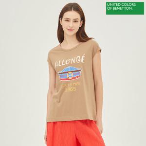 베네통 프린팅 슬리브리스 티셔츠 BATSB3431_BG