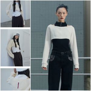 [에고이스트]반집업 레이어드 어깨트임 티셔츠 EQ4CL660_DG