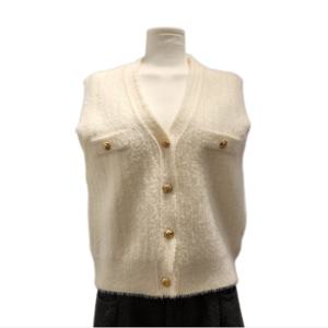 [에이비에프지]골드 단추 포인트 밍크 퍼 니트 베스트 APZ1HV32A