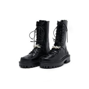 [에고이스트]진주장식 포인트 레이스업 워커E4AS963_DG