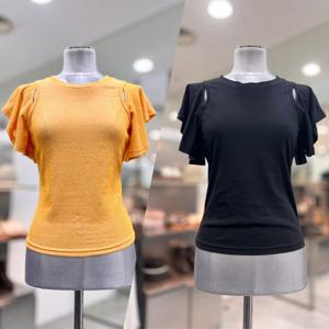 [에고이스트]프릴 소매 암홀 슬릿 슬림 티셔츠 ER2CH165HJ_DG