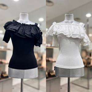 [에고이스트]언발소매오프숄더러플슬림티셔츠 ER3CH265HJ_DG