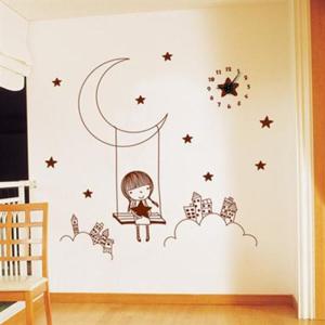 아트박스/꾸밈 ij129-밤하늘 그네타는 소녀그래픽시계(중형)