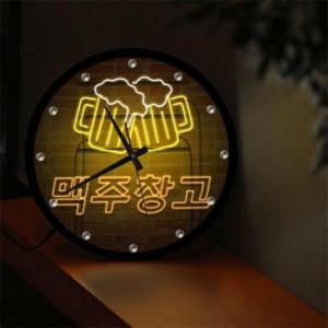 아트박스/꾸밈 nf654-LED시계액자35R_네온효과맥주창고