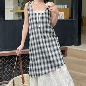 [샵앤][샵앤] 여성 체크 펀칭 레이스 홀터 롱 원피스 MSE-WDR-20